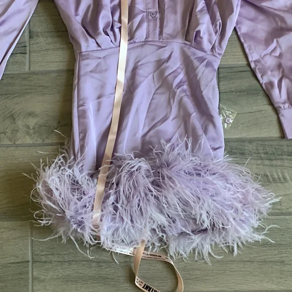 House of cb purple feather trim dress